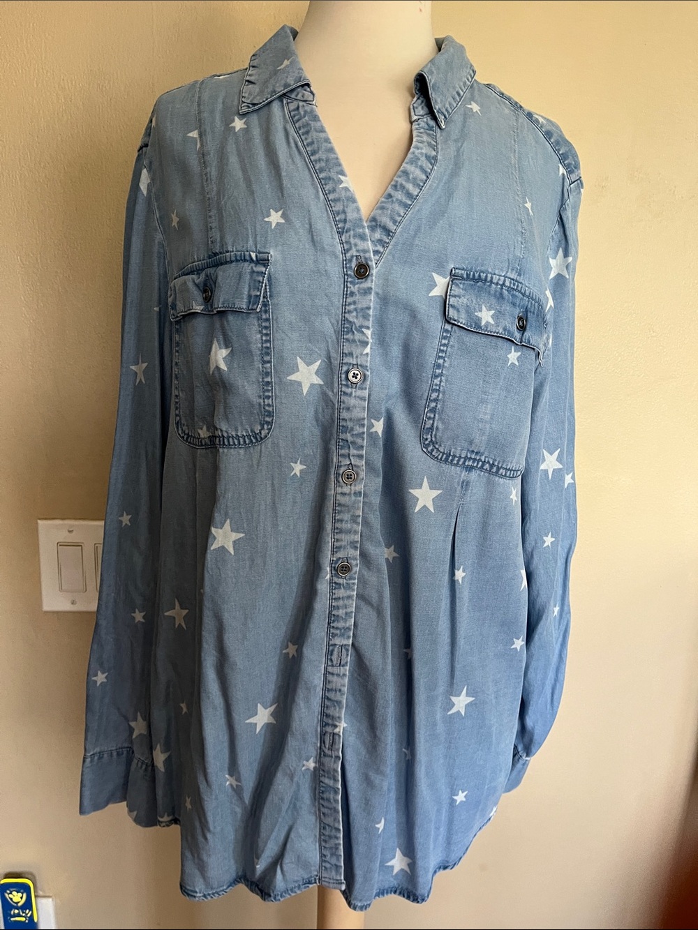 Style & Co. Light Blue Star-Print Button-Down Shirt